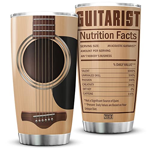 ZOXIX Guitar Insulated Tumblers 20oz Guitarist Nutrition Facts Cup With Lid Vintage Music Gifts For Guitarists Musician Acoustic Band Music Teacher Gifts Guitar Lover