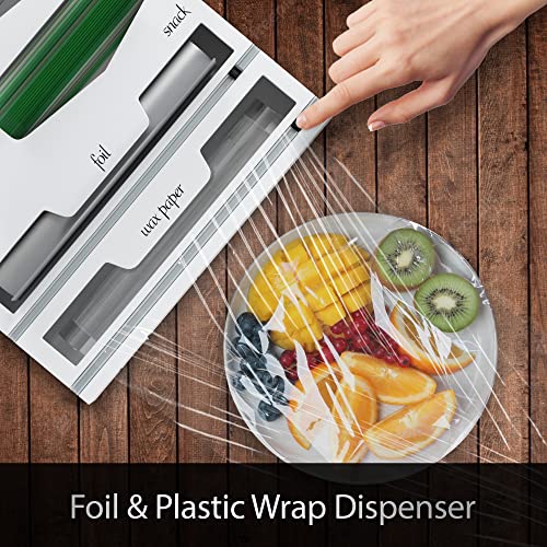 Metro Modernization Kitchen Drawer Organizer – 6-in-1 Ziplock Bag Storage and Foil Plastic Wrap Dispenser with Cutter Bamboo for Bags Wrap, White, Large Standard Size