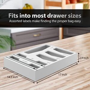 Metro Modernization Kitchen Drawer Organizer – 6-in-1 Ziplock Bag Storage and Foil Plastic Wrap Dispenser with Cutter Bamboo for Bags Wrap, White, Large Standard Size