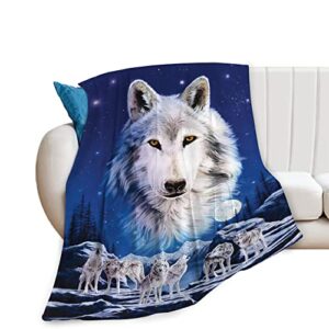 fuzawet white wolf blanket soft warm fleece wolves throw cozy fluffy plush animal ​blanket wolf gifts stuff for kids adults bed 40''x50''
