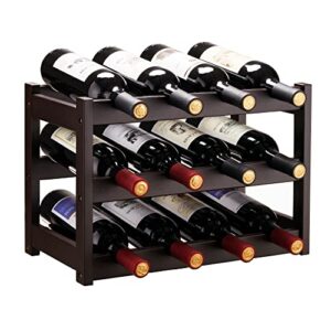 vasmia bamboo wine rack, sturdy and durable wine storage cabinet shelf, wine racks countertop for pantry,kitchen,3-tier 12 bottles wine rack brown