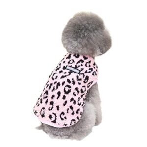ztgd dog sweaters for small dogs,kawaii dog clothes leopard printed for small dogs girl and boy,puppy clothes soft warm fleece thickening for winter,autumn pink s