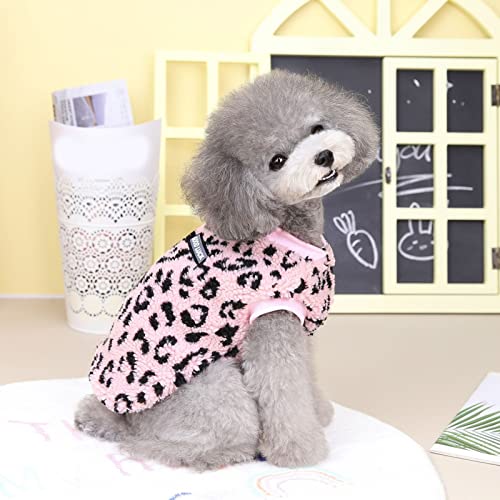 ZTGD Dog Sweaters for Small Dogs,Kawaii Dog Clothes Leopard Printed for Small Dogs Girl and Boy,Puppy Clothes Soft Warm Fleece Thickening for Winter,Autumn Pink S