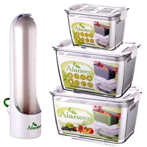fresh produce saver containers with herb keeper and air vent lids - keep fruits, vegetables, lettuce, berries, and salad fresh in the fridge - removable colander and kitchen organization solutions