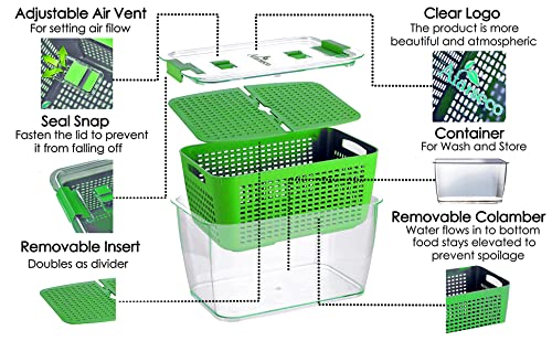 Fresh Produce Saver Containers with Herb Keeper and Air Vent Lids - Keep Fruits, Vegetables, Lettuce, Berries, and Salad Fresh in the Fridge - Removable Colander and Kitchen Organization Solutions