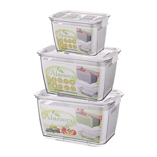 Fresh Produce Saver Containers with Herb Keeper and Air Vent Lids - Keep Fruits, Vegetables, Lettuce, Berries, and Salad Fresh in the Fridge - Removable Colander and Kitchen Organization Solutions