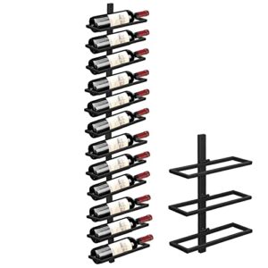 yalinka wall mounted wine rack holds 12 bottles, adjustable separable black metal hanging wine bottle holder holds 6 bottles, liquor bottle display shelf for kitchen pantry bar wine cellar