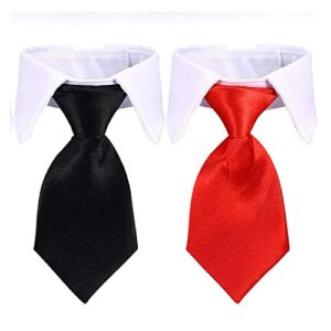 puppy kitty bow tie,adjustable pet dog cat formal tie, necktie pet accessories pet tuxedo costume 2 pack red+black (large)