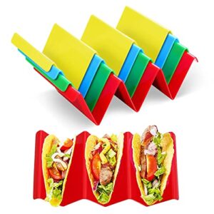 ndgdv taco holder stand set of 4, premium taco rack tray holds up to 3 or 2 tacos each, pp health material, colorful taco holder plate, dishwasher & microwave safe