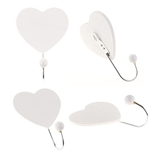 kiskick Wall Hook Heavy Duty Punching Wall Mounted Storage Wooden Heart Shaped Coat Hook Kitchen Accessories White