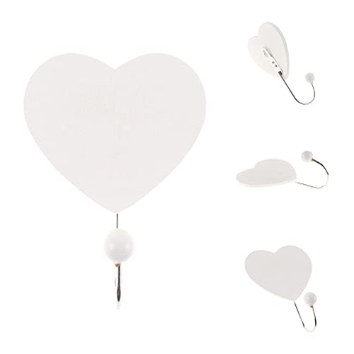 kiskick Wall Hook Heavy Duty Punching Wall Mounted Storage Wooden Heart Shaped Coat Hook Kitchen Accessories White