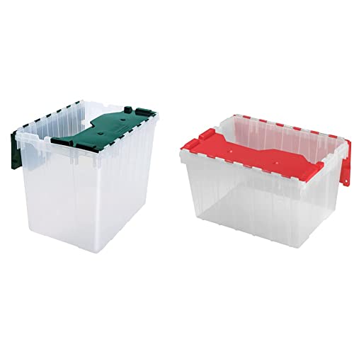 Akro-Mils 66497CLDGN Plastic Storage Container 18 Gallon KeepBox with Hinged Attached Lid, Clear/Green & Holiday Storage KeepBox Plastic Storage Container 12 Gallon with Hinged Attached Lid, Clear/Red