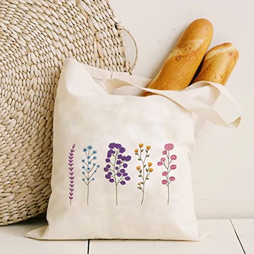 Flower Canvas Cute Aesthetic Plant Tote Bag for Women Shopping,Reusable Beach College Black&White Tote Bag (Flower White)