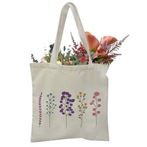 Flower Canvas Cute Aesthetic Plant Tote Bag for Women Shopping,Reusable Beach College Black&White Tote Bag (Flower White)