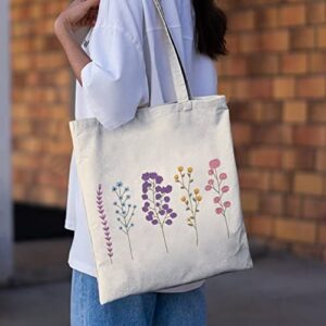 Flower Canvas Cute Aesthetic Plant Tote Bag for Women Shopping,Reusable Beach College Black&White Tote Bag (Flower White)