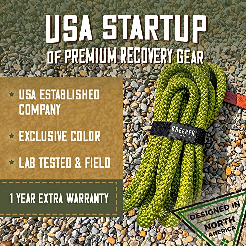 Greaker 1" x30' (33,900lbs MBS) Kinetic Energy Recovery Tow Rope Heavy Duty Offroad Snatch Strap for UTV, ATV, Truck, Car, Jeep, Tractor - Unique 4x4 Style