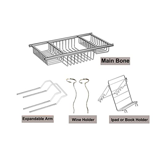 JINGWAYS Bathtub Tray Caddy - Expandable Bath Tray - Adjustable Organizer Tray for Bathroom - Luxury Bath Caddy Tub Table, Bathtub Accessories & Bathroom Gadgets 304 Stainless Steel Bathtub