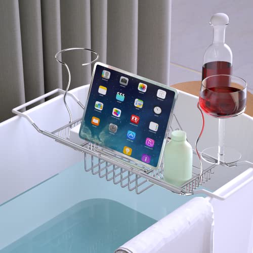 JINGWAYS Bathtub Tray Caddy - Expandable Bath Tray - Adjustable Organizer Tray for Bathroom - Luxury Bath Caddy Tub Table, Bathtub Accessories & Bathroom Gadgets 304 Stainless Steel Bathtub