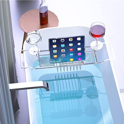 JINGWAYS Bathtub Tray Caddy - Expandable Bath Tray - Adjustable Organizer Tray for Bathroom - Luxury Bath Caddy Tub Table, Bathtub Accessories & Bathroom Gadgets 304 Stainless Steel Bathtub