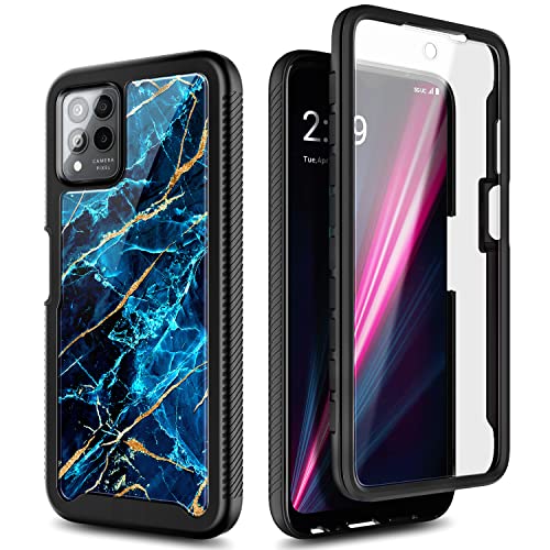 NZND Case for T-Mobile REVVL 6 Pro 5G / REVVL 6X Pro 5G with [Built-in Screen Protector], Full-Body Shockproof Protective Rugged Bumper Cover, Impact Resist Durable Case (Marble Design Sapphire)