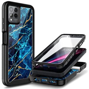 nznd case for t-mobile revvl 6 pro 5g / revvl 6x pro 5g with [built-in screen protector], full-body shockproof protective rugged bumper cover, impact resist durable case (marble design sapphire)