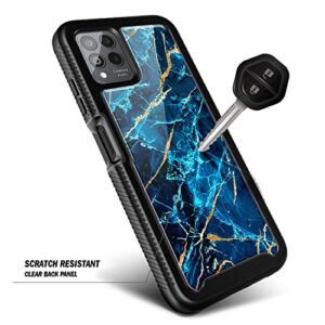 NZND Case for T-Mobile REVVL 6 Pro 5G / REVVL 6X Pro 5G with [Built-in Screen Protector], Full-Body Shockproof Protective Rugged Bumper Cover, Impact Resist Durable Case (Marble Design Sapphire)