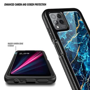 NZND Case for T-Mobile REVVL 6 Pro 5G / REVVL 6X Pro 5G with [Built-in Screen Protector], Full-Body Shockproof Protective Rugged Bumper Cover, Impact Resist Durable Case (Marble Design Sapphire)