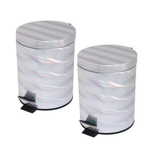 bath bliss 2 pack holographic round step pedal trash can | step petal lid | 8" rd x 10.4" h| 5 liters | small space saver