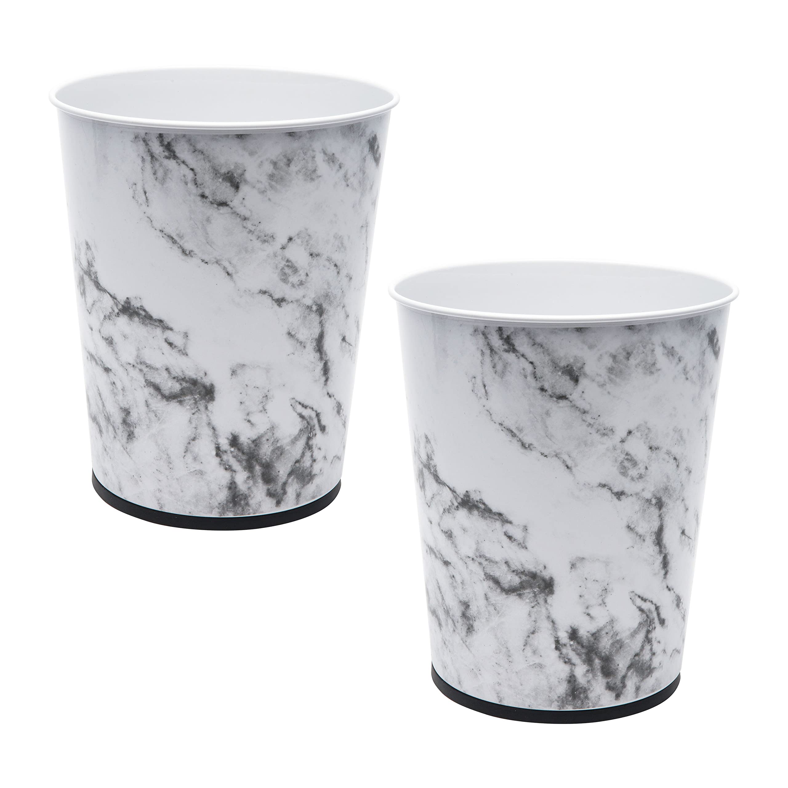 Bath Bliss 5 Liter Small Wastebasket | 2 Pack | Round Open Top | Trash Can | Bathroom | Bedroom | Kitchen | Office | Dorm | Disposal Waste Bin | Garbage | Marble