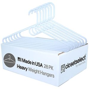 heavy duty plastic hangers, made in usa, white heavy weight hanger, 28 pack