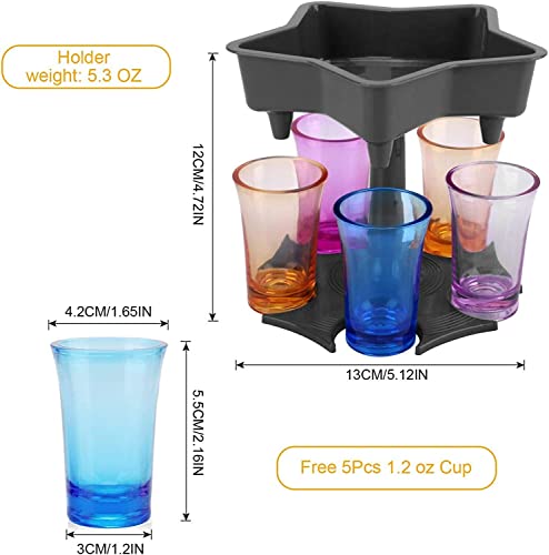 WeePro Shot Glass Dispenser and Holder Dispenser with Cups, 5 Shot Buddy Dispenser for Liquid/Drinks/Beverages Great for Parties, Bars, and Hosting, Perfect for Thanksgiving, Christmas, New Year