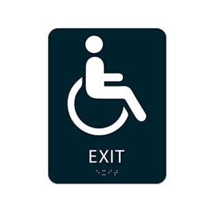 alpha dog handicap exit sign with braille - ada compliant tactile exit sign with grade 2 contracted braille and raised text, 8x6 inch, uv stable for indoor or outdoor use, made in the usa