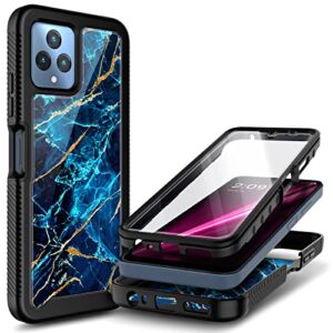 nznd case for t-mobile revvl 6 5g / revvl 6x 5g with [built-in screen protector], full-body shockproof protective rugged bumper cover, impact resist durable phone case (marble design sapphire)