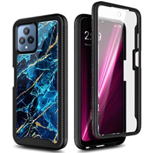 NZND Case for T-Mobile REVVL 6 5G / REVVL 6X 5G with [Built-in Screen Protector], Full-Body Shockproof Protective Rugged Bumper Cover, Impact Resist Durable Phone Case (Marble Design Sapphire)