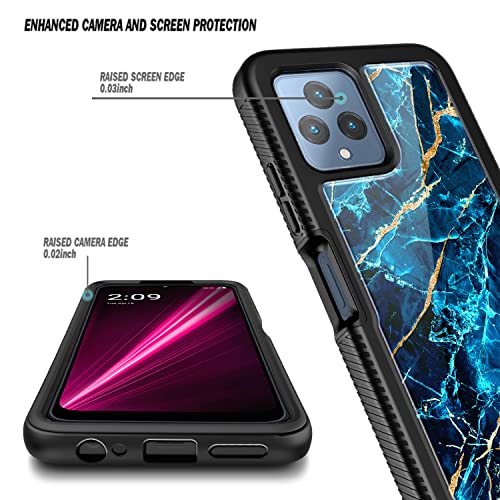 NZND Case for T-Mobile REVVL 6 5G / REVVL 6X 5G with [Built-in Screen Protector], Full-Body Shockproof Protective Rugged Bumper Cover, Impact Resist Durable Phone Case (Marble Design Sapphire)