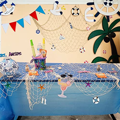 Fish Net Decorative Natural Party Decorations with DIY Accessory, Mediterranean Decor for Pirate, Hawaiian, Mermaid, Under The Sea, Ocean Themed Party, Classroom Cotton Crafting Supplies-DIY Kit