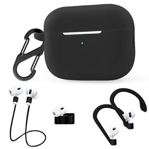 geiomoo 4 in 1 silicone case compatible with air pods pro 2nd generation, protective cover with carabiner (black)