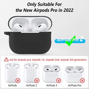 Geiomoo 4 in 1 Silicone Case Compatible with Air Pods Pro 2nd Generation, Protective Cover with Carabiner (Black)