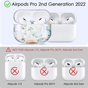 CAGOS for Airpods Pro 2 Case 2022, Clear Cute Floral Airpods Pro 2nd Generation Case Cover with Anti-Lost Lanyard Strap and Keychain for Women Girls Teens, Peonies