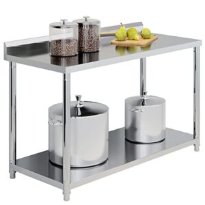 ggw stainless steel table for prep & work 48 x 25, heavy duty commercial work table with undershelf and backsplash, metal prep table for outdoor, indoor, commercial restaurant, kitchen, cafe, hotel