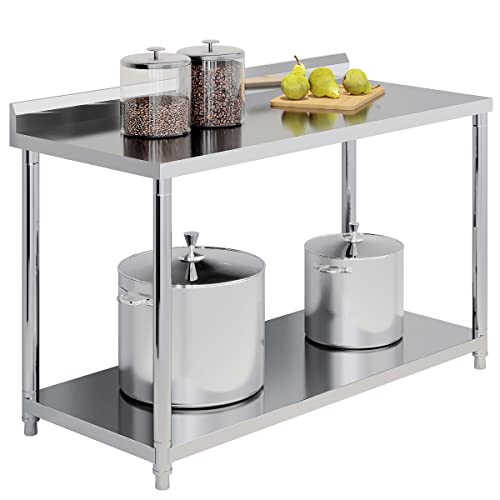 GGW Stainless Steel Table for Prep & Work 48 x 25, Heavy Duty Commercial Work Table with Undershelf and Backsplash, Metal Prep Table for Outdoor, Indoor, Commercial Restaurant, Kitchen, Cafe, Hotel