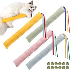 mewtogo 4 pcs cat kicker toy with ribbon - cat toys with 12 natural catnip balls and zipper, interactive cat kick sticks chew toy, ideal cat gift for indoor kitten playing