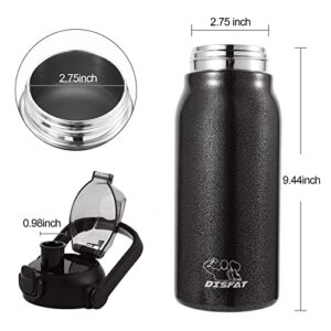 With Straw Water Bottle, 44 oz Vacuum Insulated Sports Water Bottle, can hold hot water for 12h and cold water for 24h, reusable, double wall vacuum mug water bottle（BIACK）