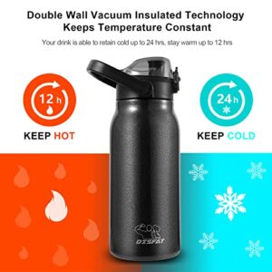 With Straw Water Bottle, 44 oz Vacuum Insulated Sports Water Bottle, can hold hot water for 12h and cold water for 24h, reusable, double wall vacuum mug water bottle（BIACK）