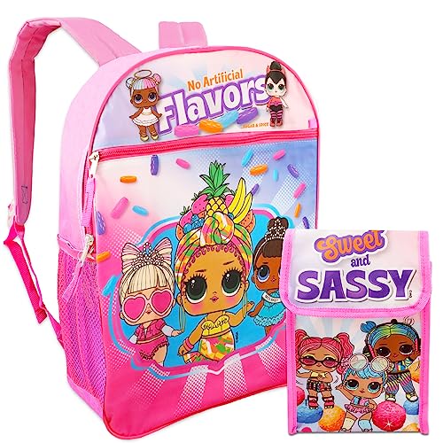 Fast Forward LOL Dolls Backpack with Lunch Box Set - Bundle with 16" LOL Doll Backpack, LOL Lunch Box, Water Bottle, Stickers, More | LOL Backpack for Girls