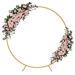 heomu 6.6ft round backdrop stand circle balloon arch stand, metal arch backdrop stand circle balloon arch frame wedding arches for ceremony, birthday party, baby shower backdrop decoration, gold