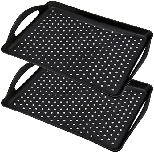 MUKLEI 4 Pcs Rectangle Anti-Slip Food Serving Tray with Handles, Plastic Food Serving Tray Drink Tray for Appetizer, Fruit, Dessert, Party, Breakfast