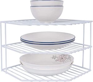 jbesuhi 3-tier corner shelf counter and cabinet organizer -countertop organizer - cabinet corner rack for plate - cabinet & pantry kitchen organization (white)