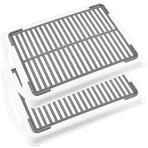MUKLEI 4 Pcs Rectangle Anti-Slip Food Serving Tray with Handles, Plastic Food Serving Tray Drink Tray for Appetizer, Fruit, Dessert, Party, Breakfast