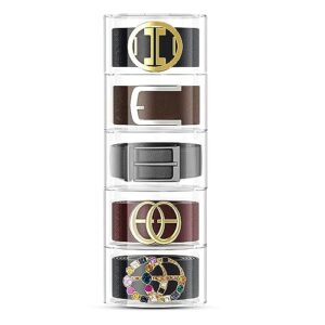 acrylic belt organizer for closet - 5 compartments transparent storage holder | display case for makeup, jewelry, watches, bow tie, & bracelets | multipurpose clear containers & versatile design